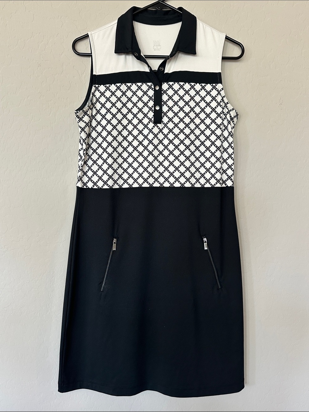Tail Black and White Sleeveless Polo Midi Dress Size S